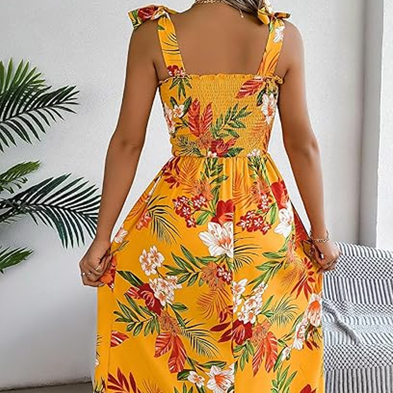 Elegantes, gesmoktes Kleid mit Blumendruck für Damen