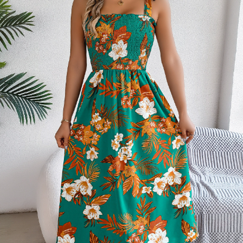Elegantes, gesmoktes Kleid mit Blumendruck für Damen