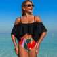 Sexy, zweiteiliges Bikini-Set mit Rüschen und hoher Taille für Damen