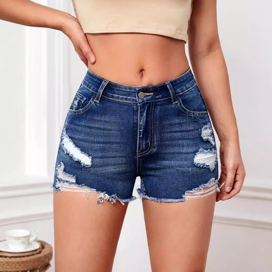 Modische Stretch-Jeansshorts mit hoher Taille für Damen