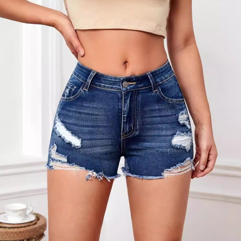 Modische Stretch-Jeansshorts mit hoher Taille für Damen