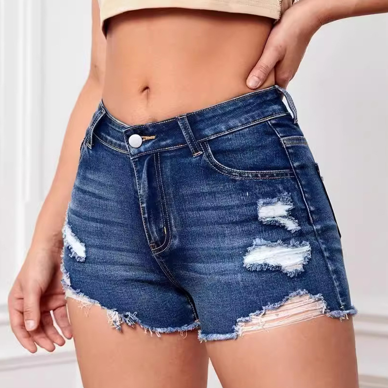 Modische Stretch-Jeansshorts mit hoher Taille für Damen