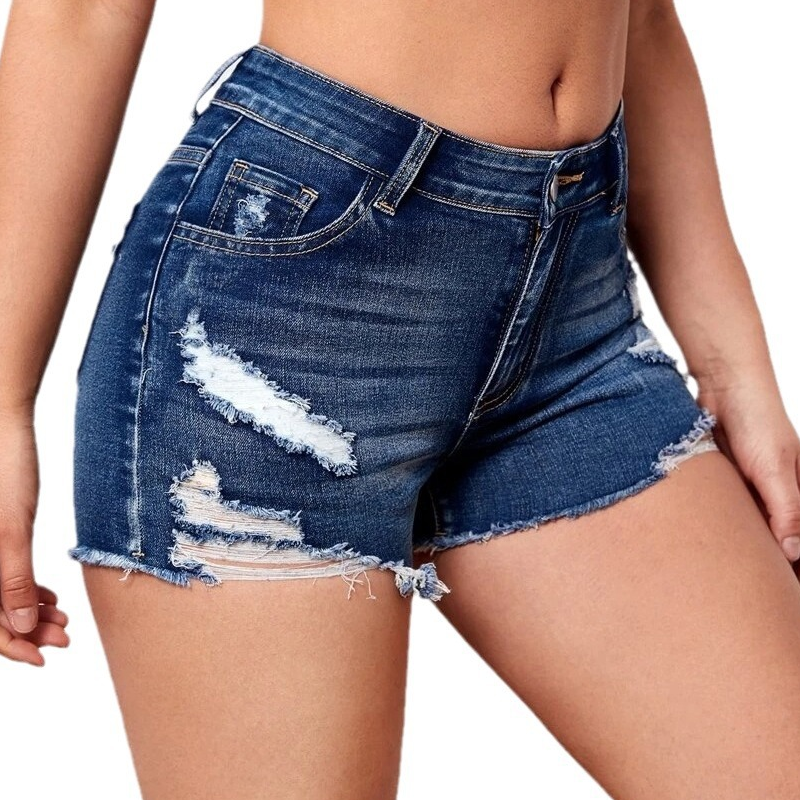 Modische Stretch-Jeansshorts mit hoher Taille für Damen