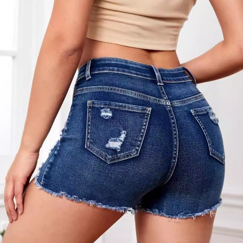 Modische Stretch-Jeansshorts mit hoher Taille für Damen