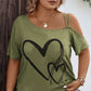 Kurzarm-Off-Shoulder-Tops mit Herz-Print für Damen