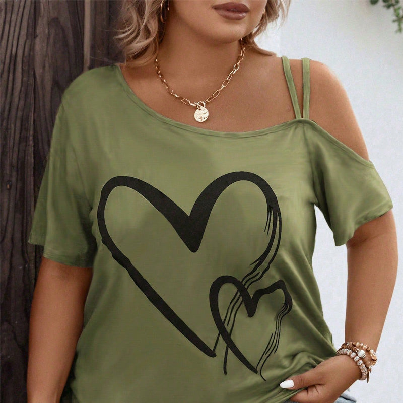 Kurzarm-Off-Shoulder-Tops mit Herz-Print für Damen