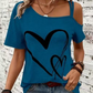 Kurzarm-Off-Shoulder-Tops mit Herz-Print für Damen
