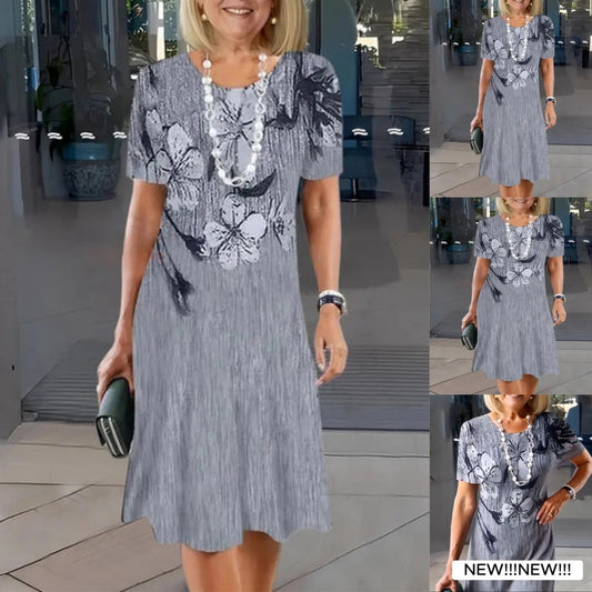 Lässiges bedrucktes Rundhalskleid für Damen