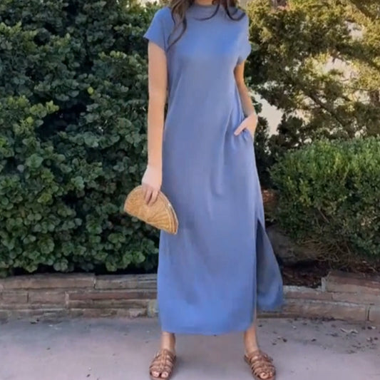 Damen T-Shirt Maxikleid mit Seitenschlitz