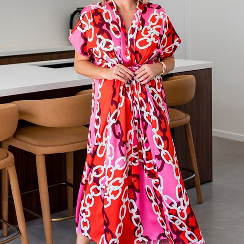 Trendy Loose Fit Bedrucktes langes Kleid für Damen