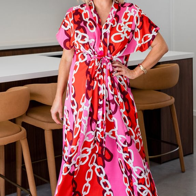 Trendy Loose Fit Bedrucktes langes Kleid für Damen
