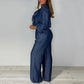 Damen-Set aus Langarm-Oberteil mit gestuftem Design und weiter Hose