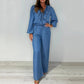 Damen-Set aus Langarm-Oberteil mit gestuftem Design und weiter Hose