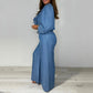 Damen-Set aus Langarm-Oberteil mit gestuftem Design und weiter Hose