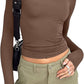 Slim Fit T-Shirt mit Rundhalsausschnitt und langen Ärmeln für Damen