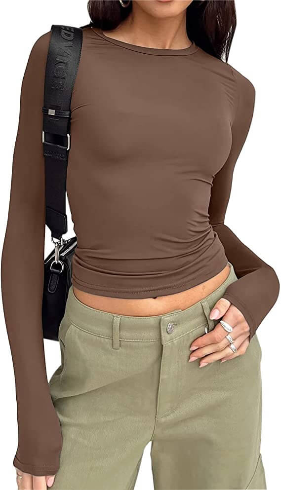 Slim Fit T-Shirt mit Rundhalsausschnitt und langen Ärmeln für Damen