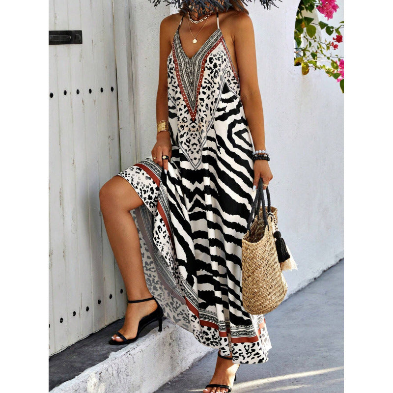 Maxi-Slipkleid mit Zebra-Leopardenmuster