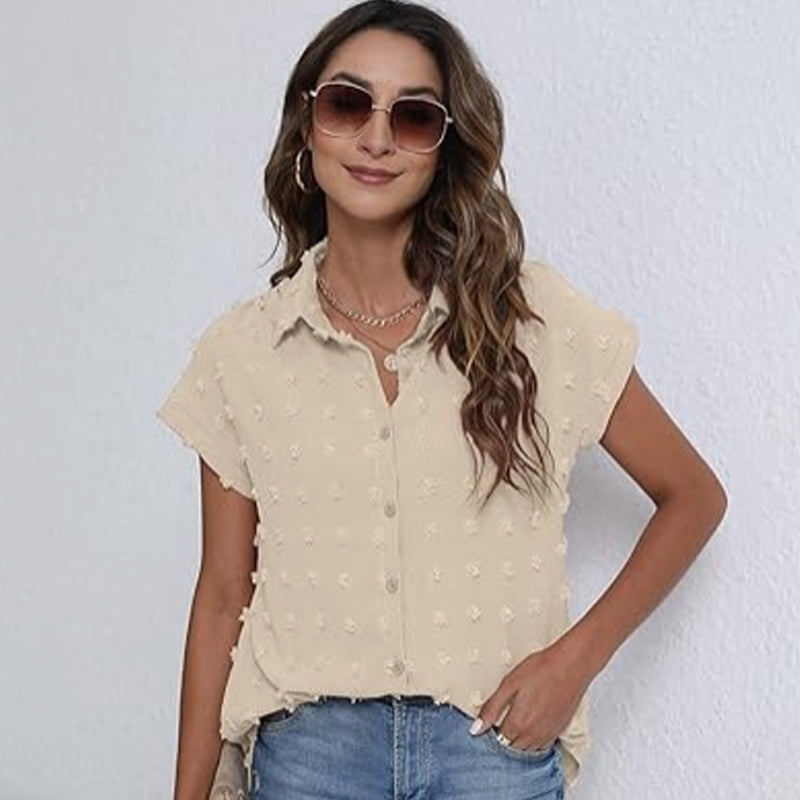 Lässiges kurzärmliges Button-Down-Hemd für Damen