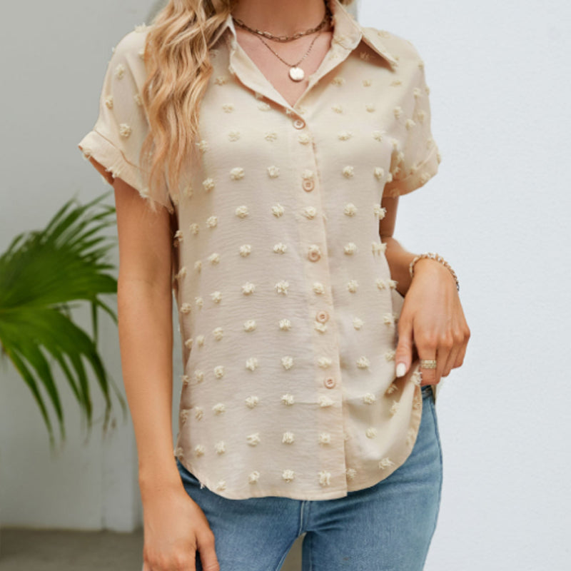 Lässiges kurzärmliges Button-Down-Hemd für Damen