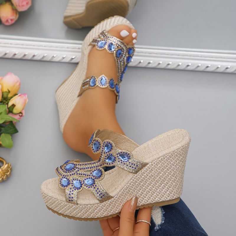 Luxuriöse, rutschfeste Keilsandalen mit Strasssteinen für Damen