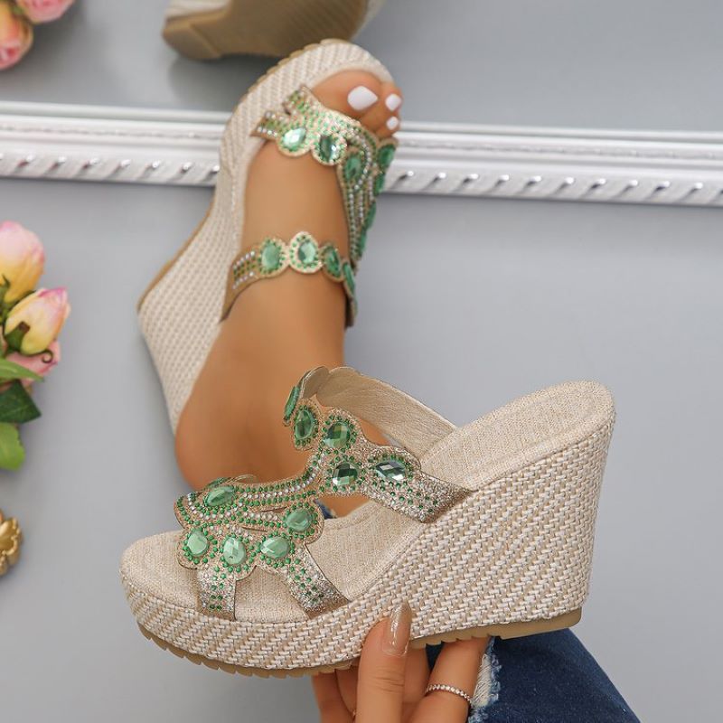 Luxuriöse, rutschfeste Keilsandalen mit Strasssteinen für Damen