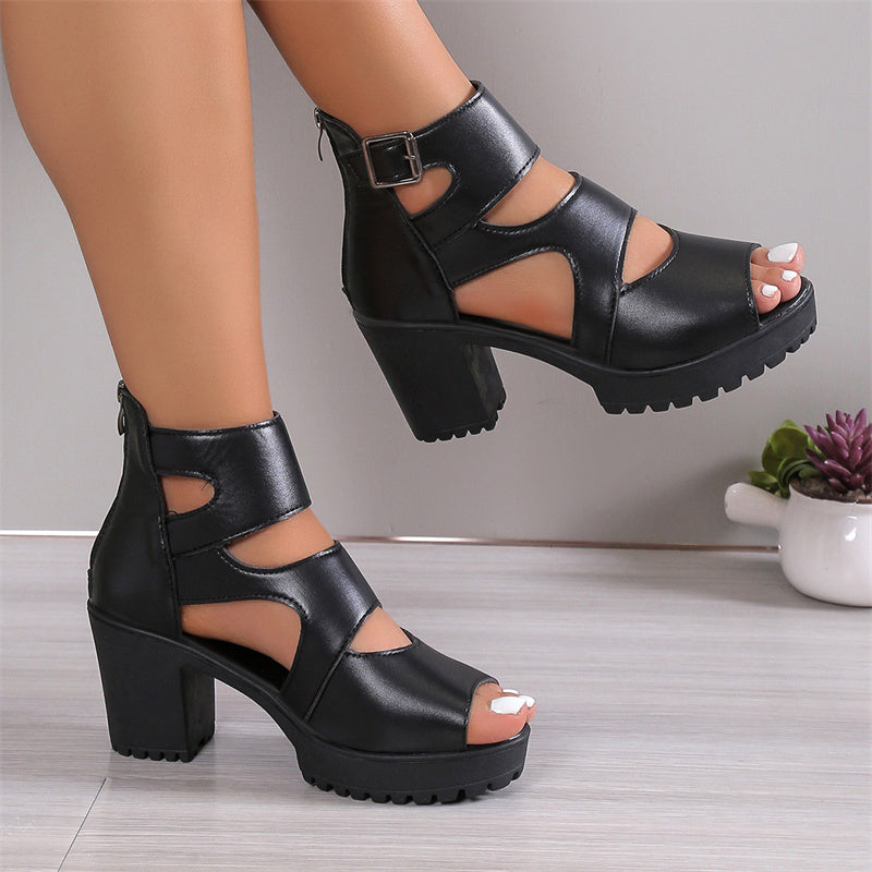 Damen-Sandalen mit Peep-Toe und klobigem Absatz
