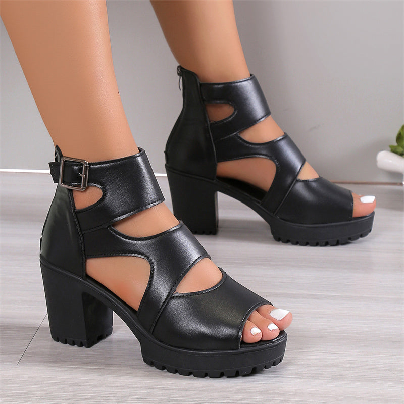 Damen-Sandalen mit Peep-Toe und klobigem Absatz