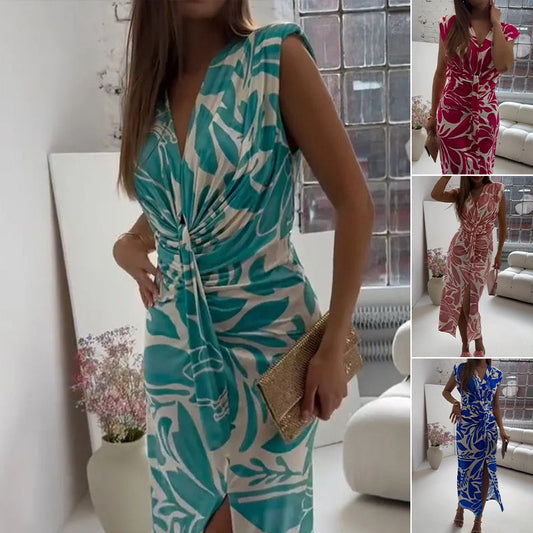 🌸💕Sleeveless Printed Slit Dress