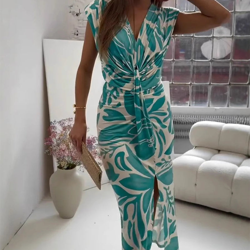 🌸💕Sleeveless Printed Slit Dress