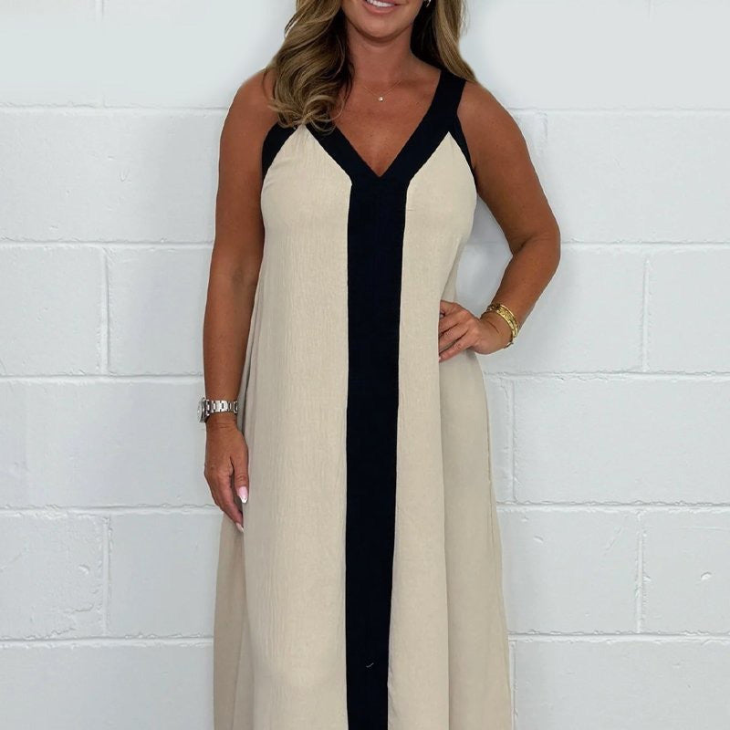 Ärmelloses Maxikleid mit V-Ausschnitt und Farbblock für Damen