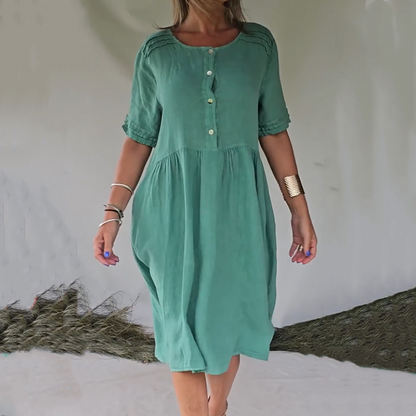 Kurzärmliges Hemdkleid aus Baumwollleinen im Retro-Stil