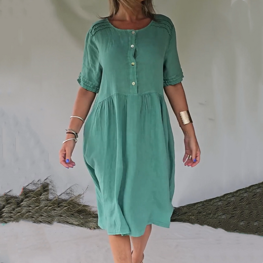 Kurzärmliges Hemdkleid aus Baumwollleinen im Retro-Stil