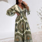 Damen Retro Boho Maxi Kleid mit tiefem V-Ausschnitt