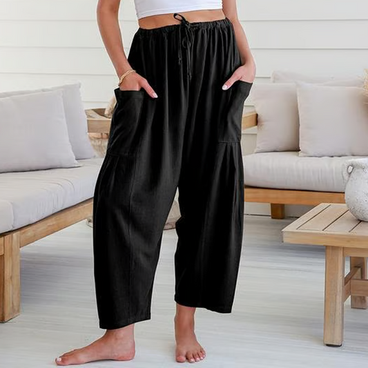 Einfarbige Hose mit weitem Bein für Damen