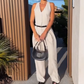 Damen Neckholder-Jumpsuit mit tiefem V-Ausschnitt und weitem Bein