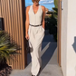 Damen Neckholder-Jumpsuit mit tiefem V-Ausschnitt und weitem Bein