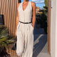 Damen Neckholder-Jumpsuit mit tiefem V-Ausschnitt und weitem Bein