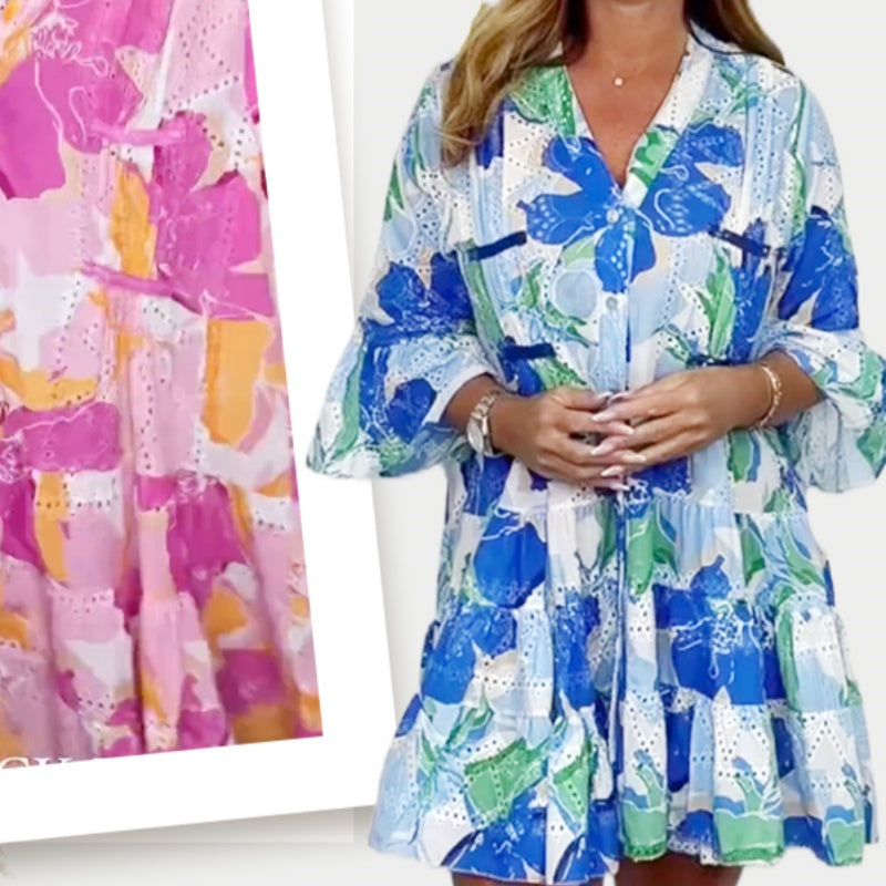 Elegante, lockere Kleider mit V-Ausschnitt und Print für Damen