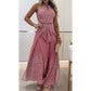 Damen-Set mit Retro-Muster und ethnischem Neckholder-Oberteil mit ärmellosem Bein und Hose mit weitem Bein