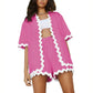 Weißes Wellen-Cardigan + Shorts, 2-teiliges Set