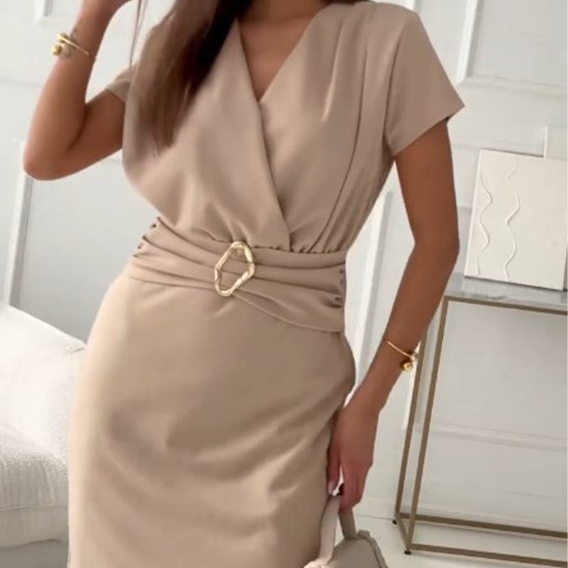 🌺2025 Sommer Neuankömmlinge👗V-Ausschnitt Kurzarm Kurzes Kleid mit Cinched Taille