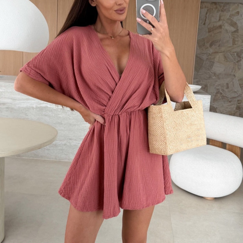 ☀️Sommerangebot 49 % Rabatt ☀️ Wickel-Shorts-Jumpsuits mit V-Ausschnitt für Damen