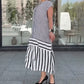 Damen lockeres langes Kleid mit Streifen und Knopfleiste