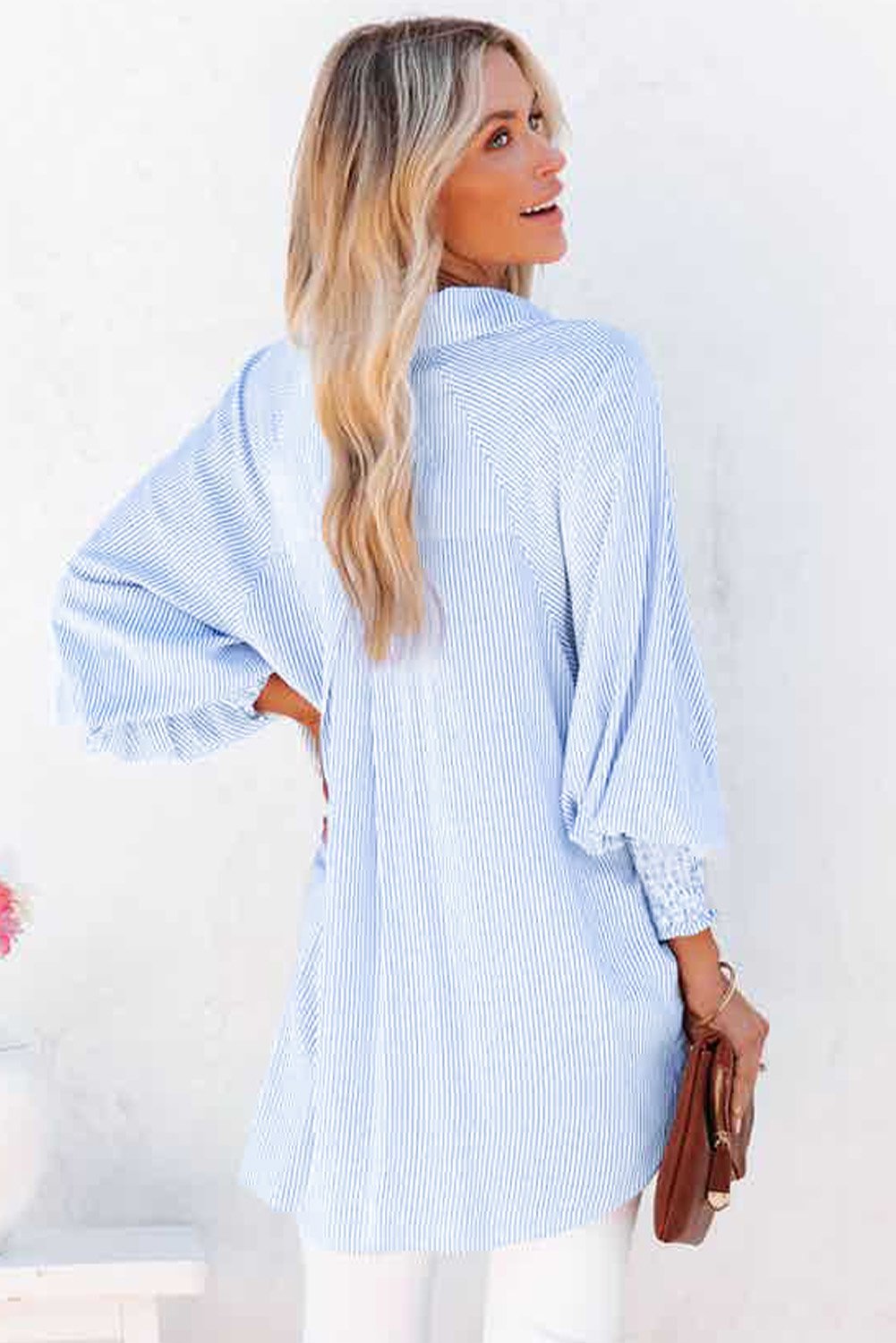 💕Gestreiftes Damenhemd mit elastischen Ärmeln