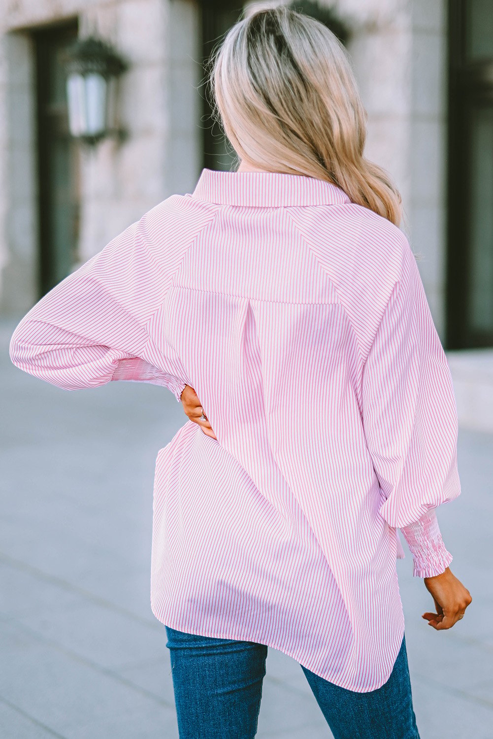 💕Gestreiftes Damenhemd mit elastischen Ärmeln