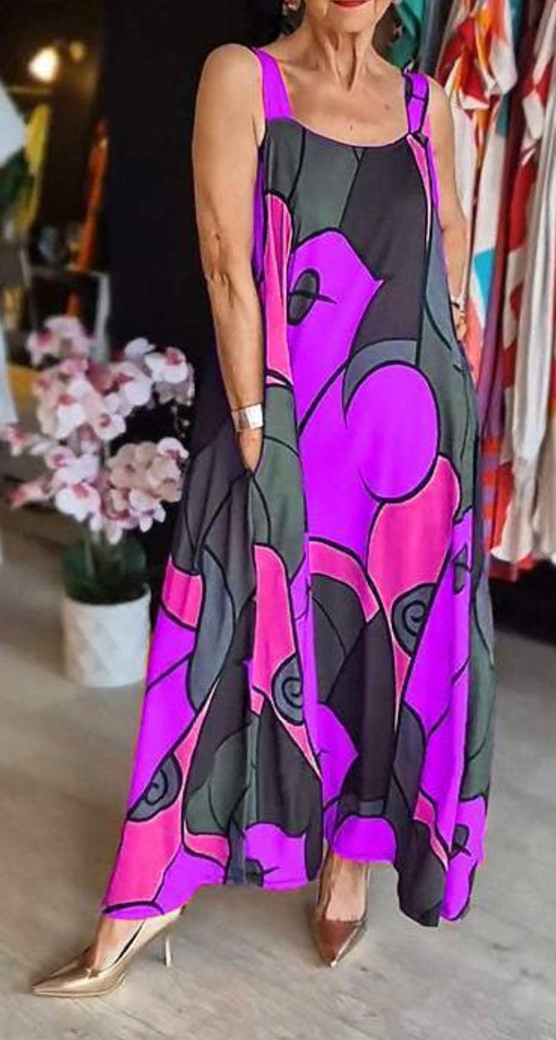 💝Damen-Hosenträgerkleid mit quadratischem Ausschnitt und Aufdruck