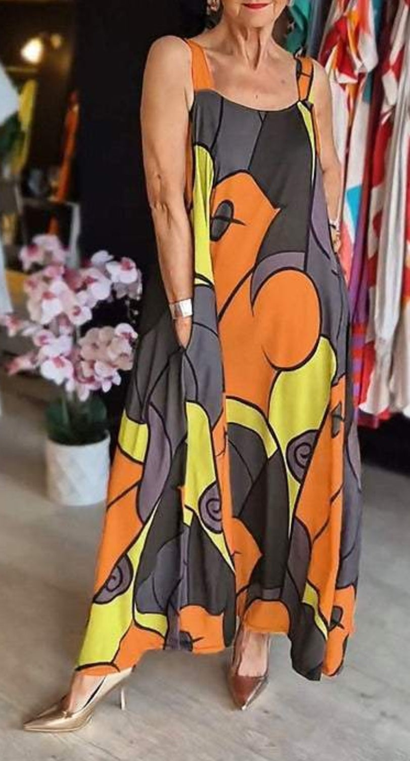 💝Damen-Hosenträgerkleid mit quadratischem Ausschnitt und Aufdruck