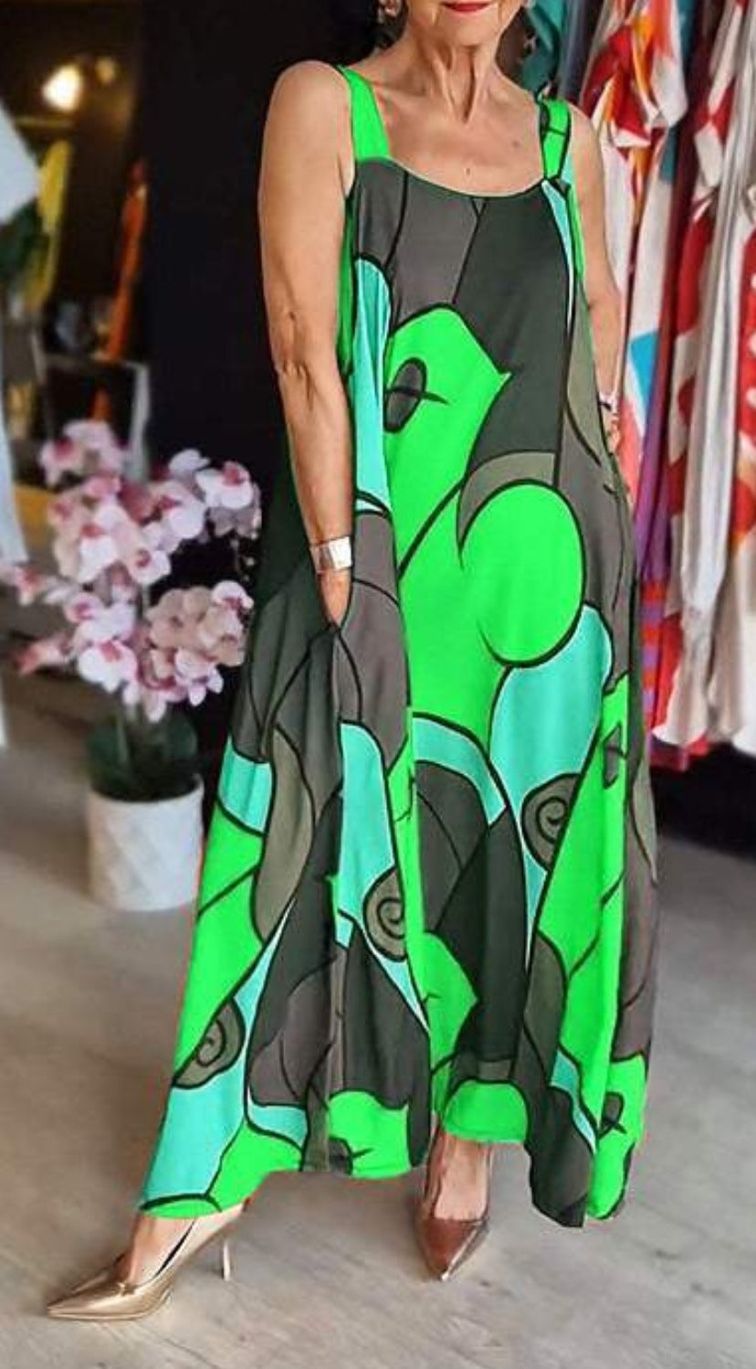 💝Damen-Hosenträgerkleid mit quadratischem Ausschnitt und Aufdruck