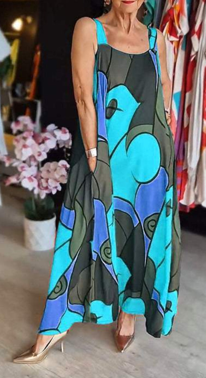 💝Damen-Hosenträgerkleid mit quadratischem Ausschnitt und Aufdruck