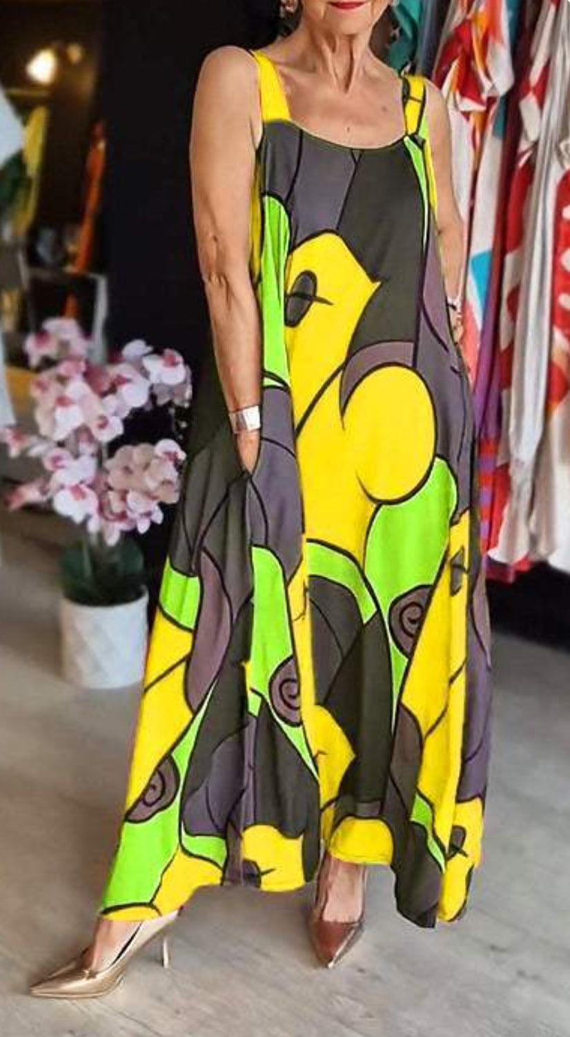 💝Damen-Hosenträgerkleid mit quadratischem Ausschnitt und Aufdruck